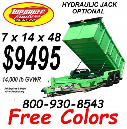 2024 LIME GREEN DUMP TRAILER 7 x 14 x 48 Save And Buy Factory Direct