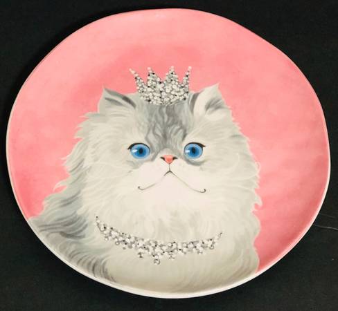 NEW Pier 1 Celebration Party Cats Salad Plate Princess Cat with Tiara $13