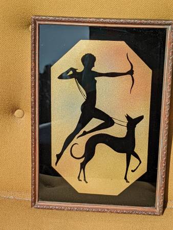 Photo Art Deco Silhouette Of Female Archer With Greyhound $40