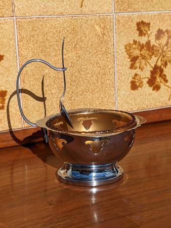 Photo Art Deco chrome sugar bowl with spoon $20