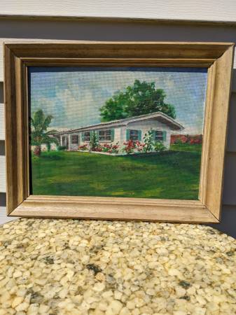 Photo Vintage oil painting of mid century home $30