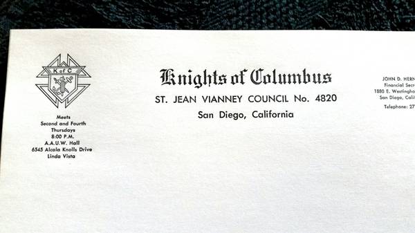 - Knights of Columbus -- Stationary - San Diego Council - $25