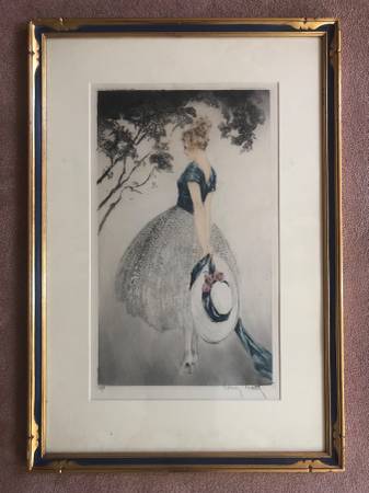 Photo Louis Icart In the Nest Etching 1922 19 x 11-14 Signed with Books $850