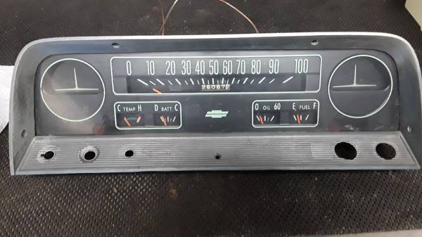 Photo 1964 ,65, 66 Chevy Truck Gauge Cluster with wiring in nice condition $100