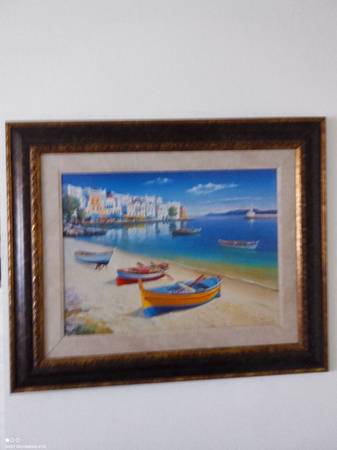 4ft x 3ft Oil Painting of Beach, Sand, Coastal, Fishing Boats, Ocean $1,500