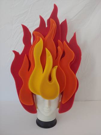 Photo Chris March BIG FUN Target Flame Fire Foam Light Up Wig Hat Headpiece $35