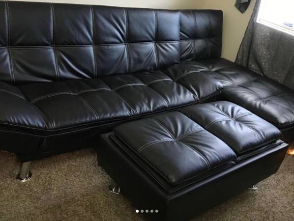 Photo Convertible Futon with Chaise and storage Ottoman FULL SET PICK UP ONLY cat sc $300