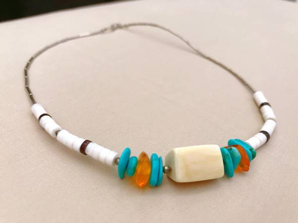 Photo Old indians Ivory amber turquoise beads and bone necklace lot 3 $25