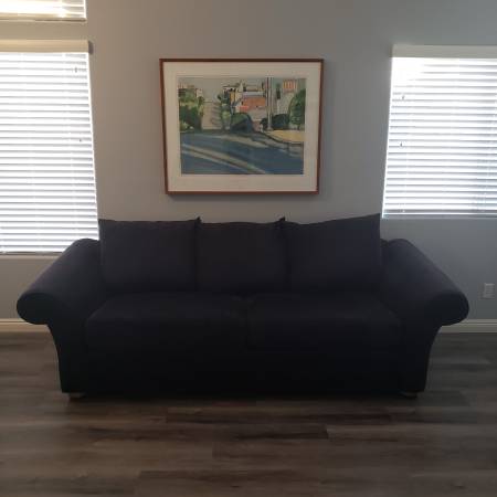 Photo Sofa Sleeper Couch Queen Size Fold Out Bed Black Microsuede OBO $399