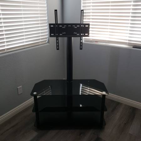 Photo TV Stand Flat Panel 3 Shelf Black  Glass OBO $90