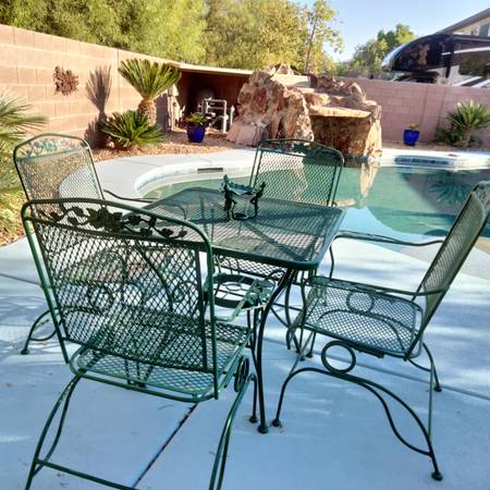 Photo metal patio table new with four chairs that rock perfect heavy $500