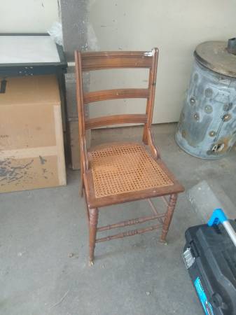 Photo antique caned straight back chair $50