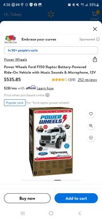 Photo Power wheels f150 raptor $400
