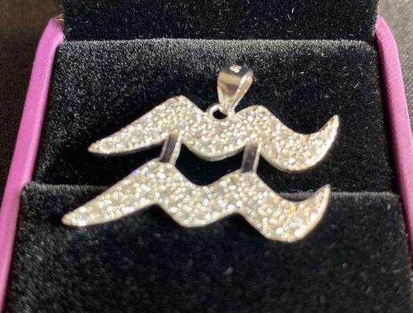 Sterling Silver ZODIAC Sign Emblem Necklace Pendant wCrystals $20
