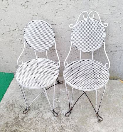 Photo 2 metal mesh antique outdoor wrought-iron chair stool patio porch garden $40