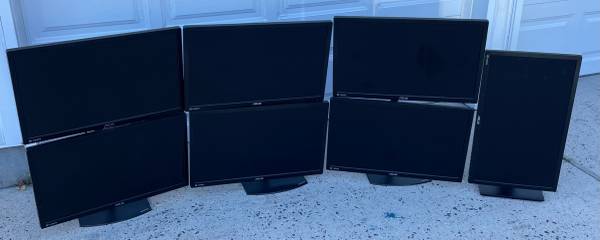 Photo 7 Asus 27in Monitors with Ergotron Stands $200