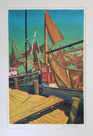 Boats at Dock - Signed by Jack Van Deckter, American Artist $255