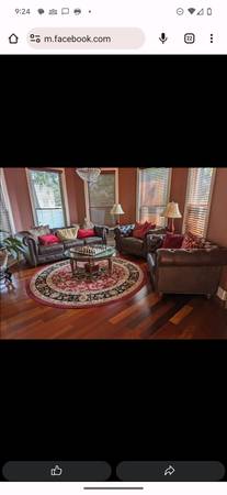 Photo High end leather sofa and two oversized chairs $1,400