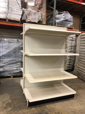 Photo Lot of 10 sections Darling brand island gondola shelving in off-whit $2,400