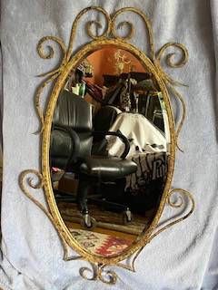 Photo Oval Wall Mirror Art Nouveau Wrought Iron Frame Beveled Glass $130