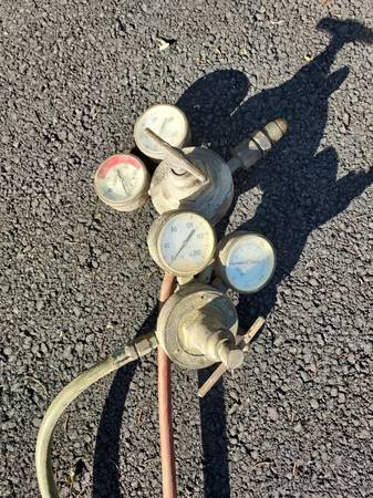 OxyAcetylene regulators, gauges, cutting torch,  50 foot hose $50