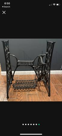 Photo Singer sewing machine base, black metal, working pedal, accent table $75