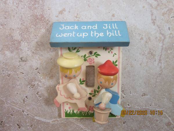 Vintage Wooden 3D Jack  Jill Switch plate $10