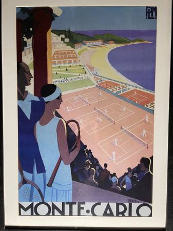 Photo 1930s Monte Carlo Tennis Poster by Roger Broders Vintage Print $175