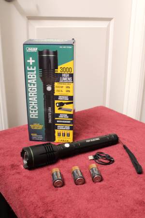 3,000 Lumen LED Flashlight with Rechargeable Batteries and 3 C Batteries C $20