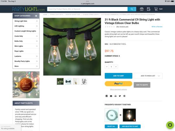 Photo 30 foot Industrial Edison Light String-COST $125 this May $30