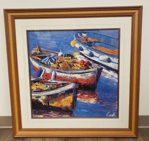 Art  Framed  Glass  Boats  Sea  Corallo Barche All Ormeggio $45