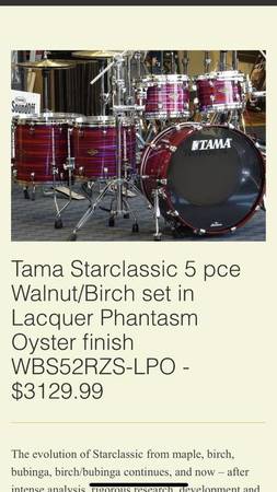 Photo Custom Tama Starclassic WalnutBirch 4pc. Shell pack $3,000