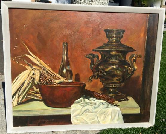 Photo Dan Martinez Signed 69 Oil Painting On Board Wine Samovar Still Life $95