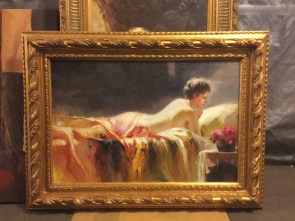 Photo GORGEOUS Original Oil on Canvas 46x34 Naked Women in Bed $450