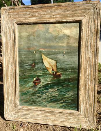 Photo Loveri (artist) Old Oil Painting Sail Boats In Rough Sea 21x17 $95