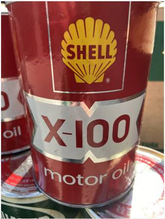 Photo Original Vintage Shell X-100 One Quart Motor Oil Can Metal Gas Sign $75