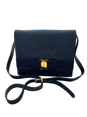 Photo Salvatore Ferragamo Navy Blue Suede Handbag Purse (21-310728) $374