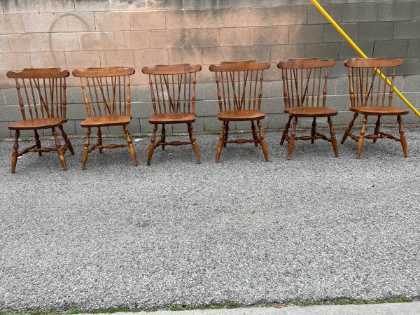 Photo Set of 6 Chairs vintage Colonial Style High Back set Of Chairs windsor $800