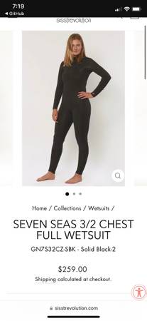 Photo Seven Seas chest full wetsuit 10 $50