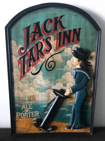 Photo Vintage Jack Tars Inn Ale  Porter Large Tavern Sign Ad carved sailor $450