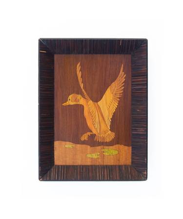 Vintage Wood Marquetry Art Piece Duck Cabin Rustic Modern $50