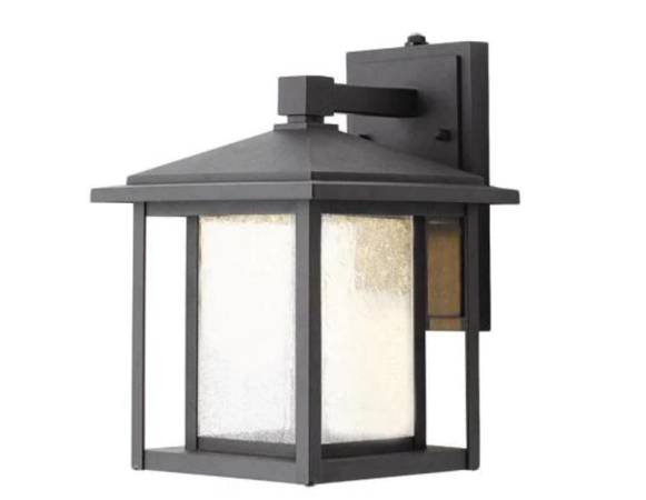 Photo Wall Lantern Sconce Black Outdoor Seeded Glass Dusk to Dawn four $70