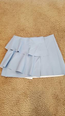 Photo Zara Trafaluc Size Small Ruffle Light Blue Suede Mini Skirt $8