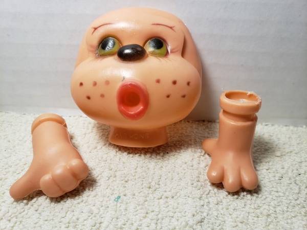 Photo vintage thumb-sucking doll head-mask - 2 hands $5