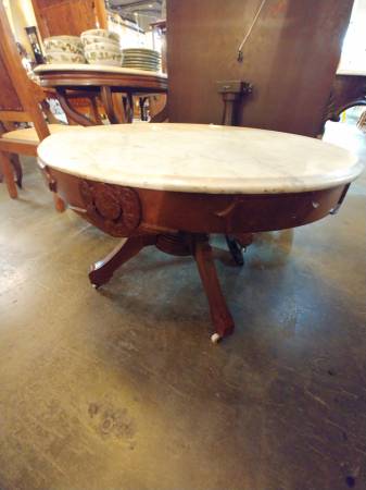 Photo Antique and repro marble coffee tables, burled walnut,mahogany,perfect
