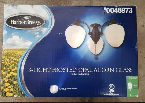 Harbor Breeze 3 light frosted opal acorn ceiling fan light kit $20