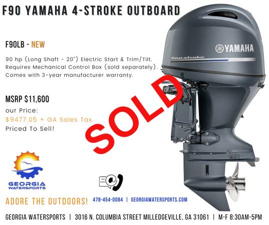 SOLD New Yamaha F90LB 90 hp Outboard Boat Motor $9,478