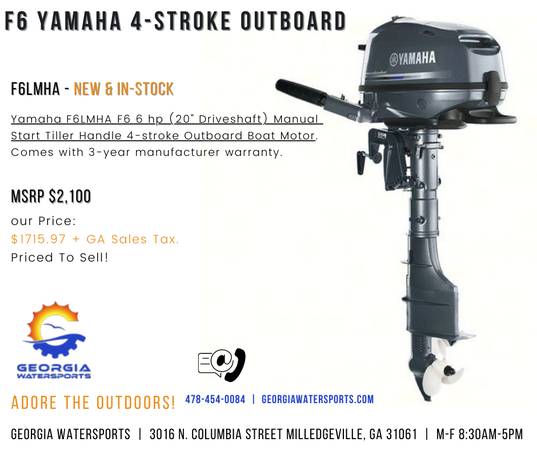 Yamaha 6 hp 4-Stroke Manual Start Tiller Outboard Boat Motor $1,716
