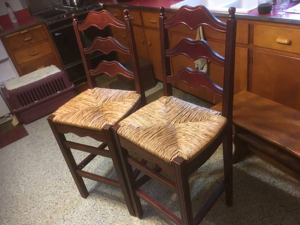 Photo 2 Cherry stained high back bar chairs $25