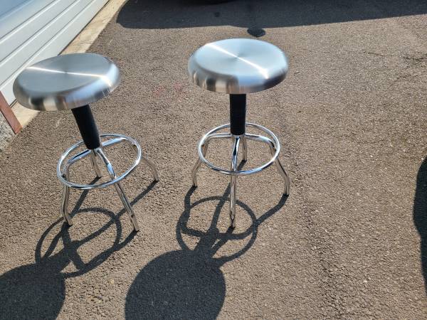 Photo (2) TWO Seville Classics Pneumatic Stainless Steel Work Stool $80